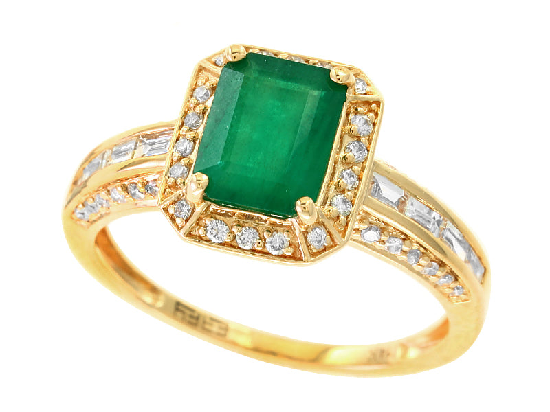 EFFY 14K YELLOW GOLD DIAMOND,NATURAL EMERALD RING