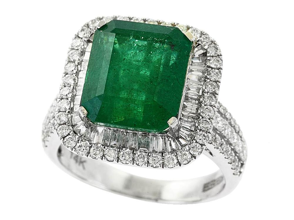 EFFY 14K WHITE GOLD DIAMOND,NATURAL EMERALD RING