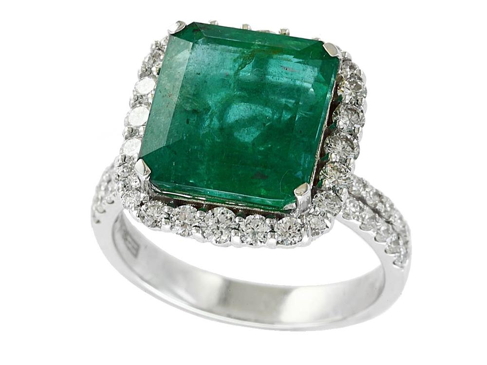 EFFY 14K WHITE GOLD DIAMOND,NATURAL EMERALD RING