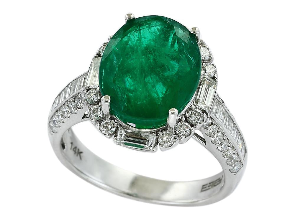 EFFY 14K WHITE GOLD DIAMOND,NATURAL EMERALD RING