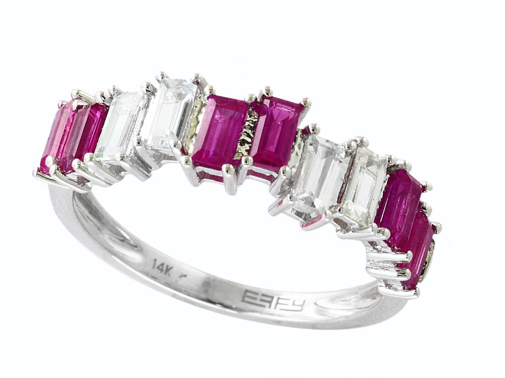 EFFY 14K WHITE GOLD ,NATURAL RUBY,WHITE SAPPHIRE RING