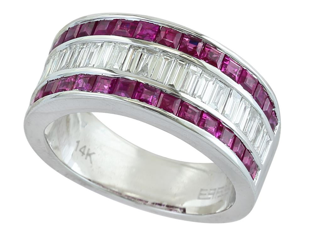 EFFY 14K WHITE GOLD DIAMOND,NATURAL RUBY RING