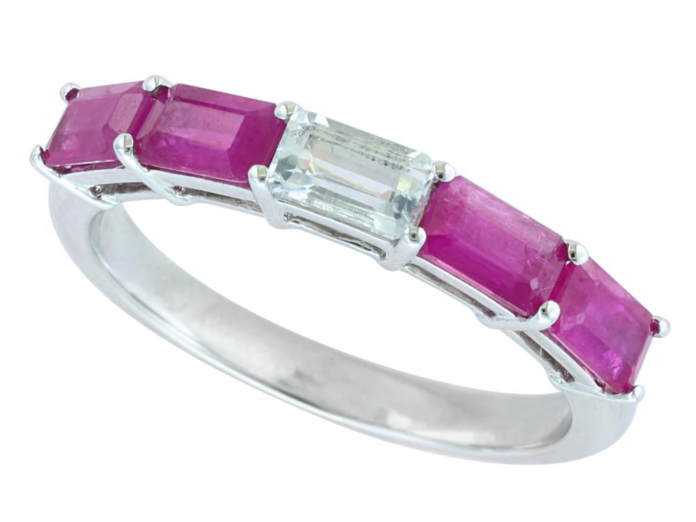 EFFY 14K WHITE GOLD ,NATURAL RUBY,WHITE SAPPHIRE RING