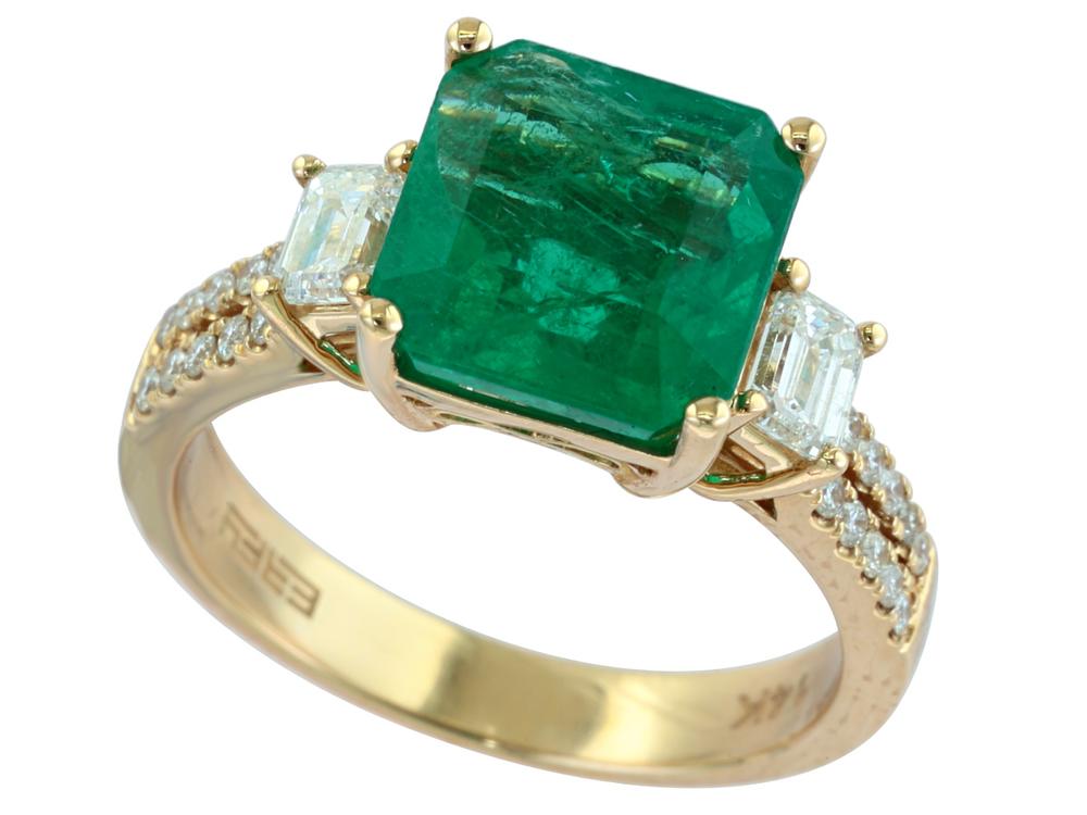 EFFY 14K YELLOW GOLD DIAMOND,NATURAL EMERALD RING