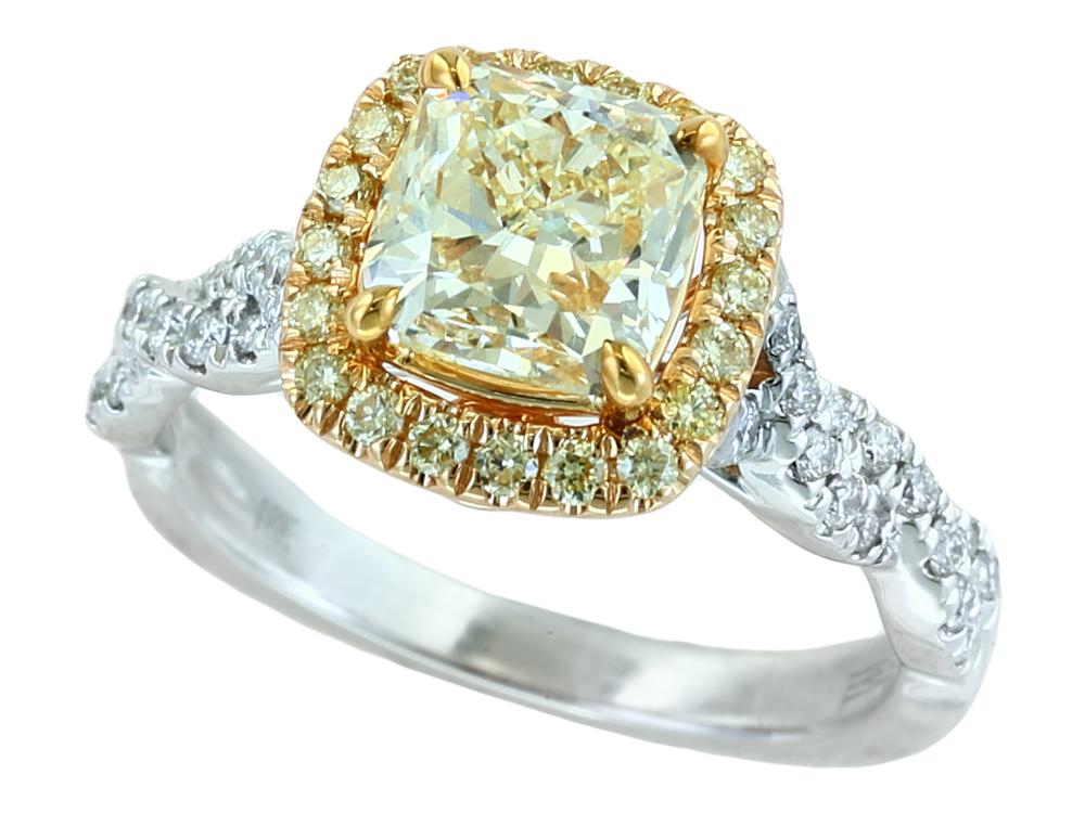 EFFY 18K WHITE and YELLOW GOLD DIAMOND,NATURAL YELLOW DIAMOND RING (WITH 1.95CT CENTER SIZE) CENTER SIZE: 1.95CT