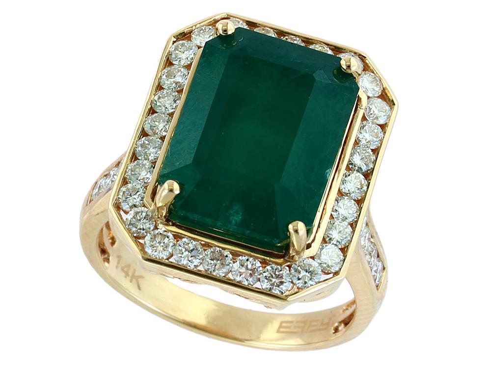 EFFY 14K YELLOW GOLD DIAMOND,NATURAL EMERALD RING