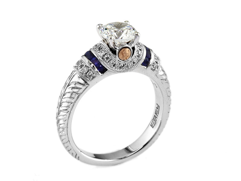EFFY 18K WHITE GOLD DIAMOND,NATURAL SAPPHIRE,P QUALITY CTR RING (WITH 6.3MM CTR CENTER SIZE) CENTER SIZE: 6.3MM CTR
