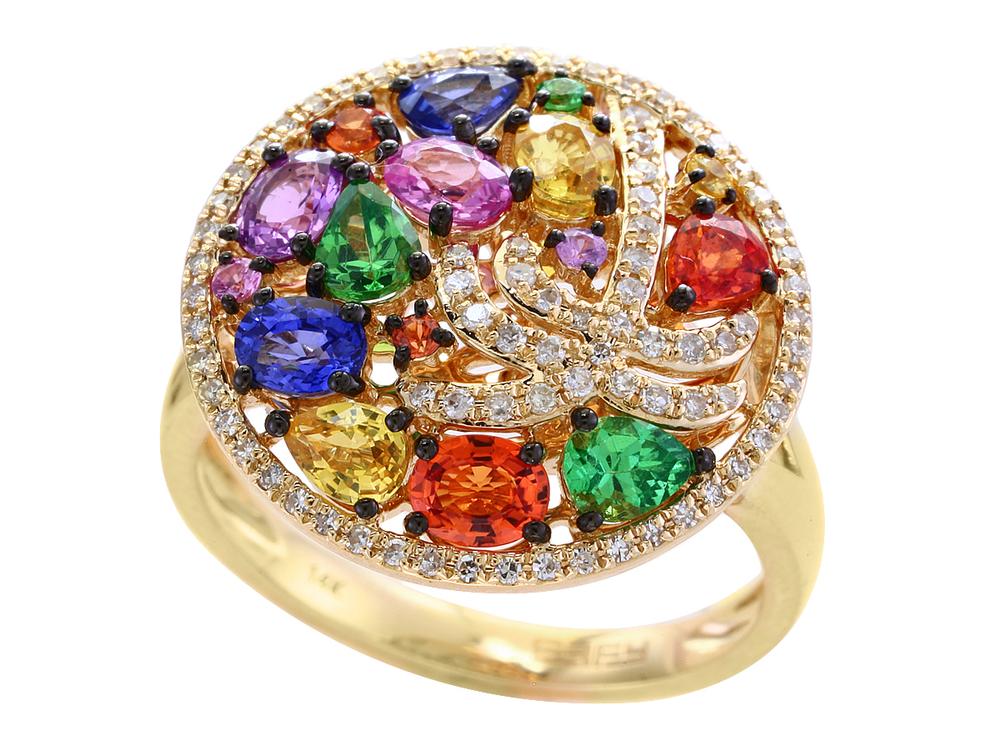 EFFY 14K YELLOW GOLD DIAMOND,NATURAL CEYLON SAPPHIRE,ORANGE SAPPHIRE,PINK SAPPHIRE,PURPLE SAPPHIRE,TSAVORITE,YELLOW SAPPHIRE RING