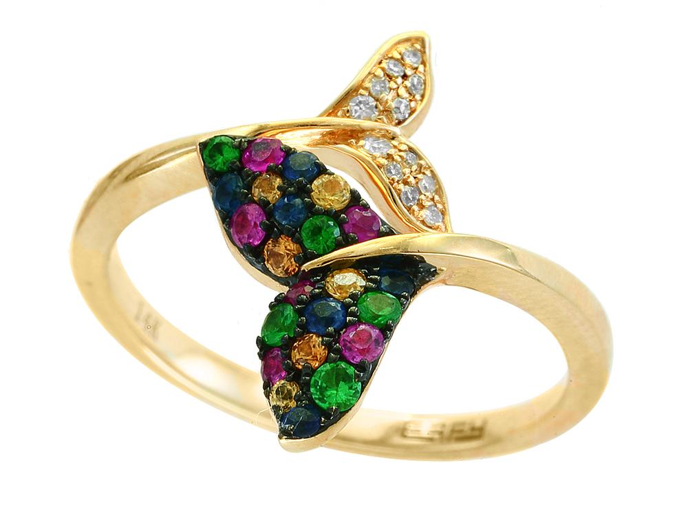 EFFY 14K YELLOW GOLD DIAMOND,NATURAL CEYLON SAPPHIRE,ORANGE SAPPHIRE,PINK SAPPHIRE,NATURAL RUBY,TSAVORITE,YELLOW SAPPHIRE RING