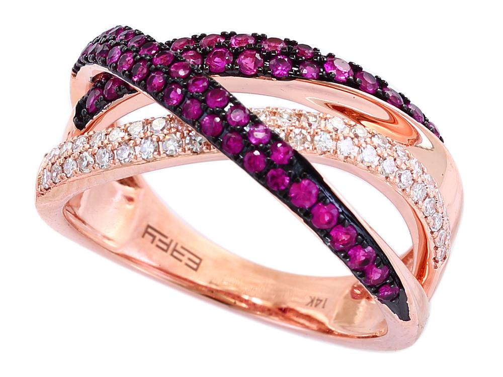 EFFY 14K ROSE GOLD DIAMOND,NATURAL RUBY RING