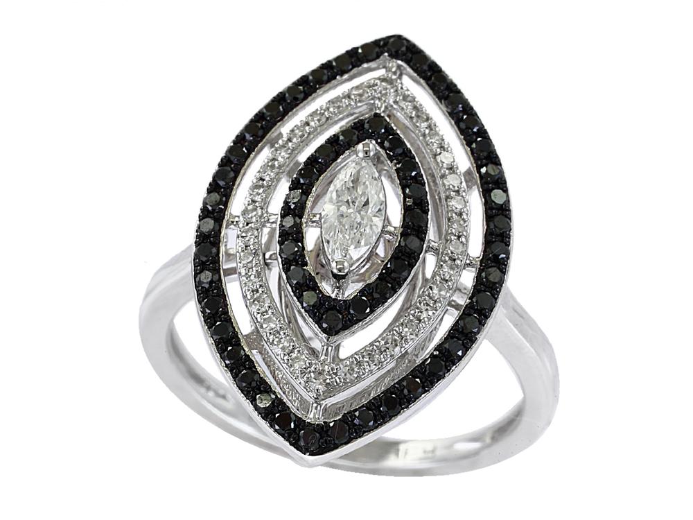 EFFY 14K WHITE GOLD DIAMOND,BLACK DIAMOND RING