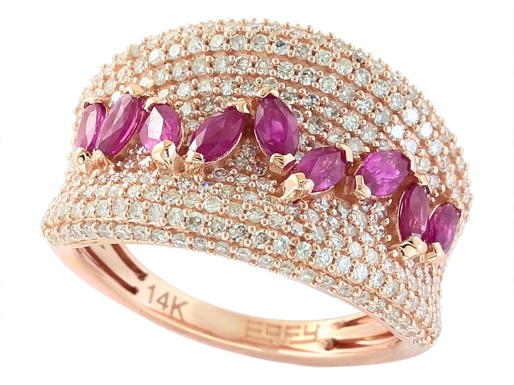 EFFY 14K ROSE GOLD DIAMOND,NATURAL RUBY RING