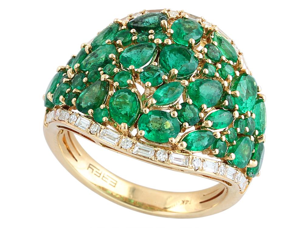 EFFY 14K YELLOW GOLD DIAMOND,NATURAL EMERALD RING