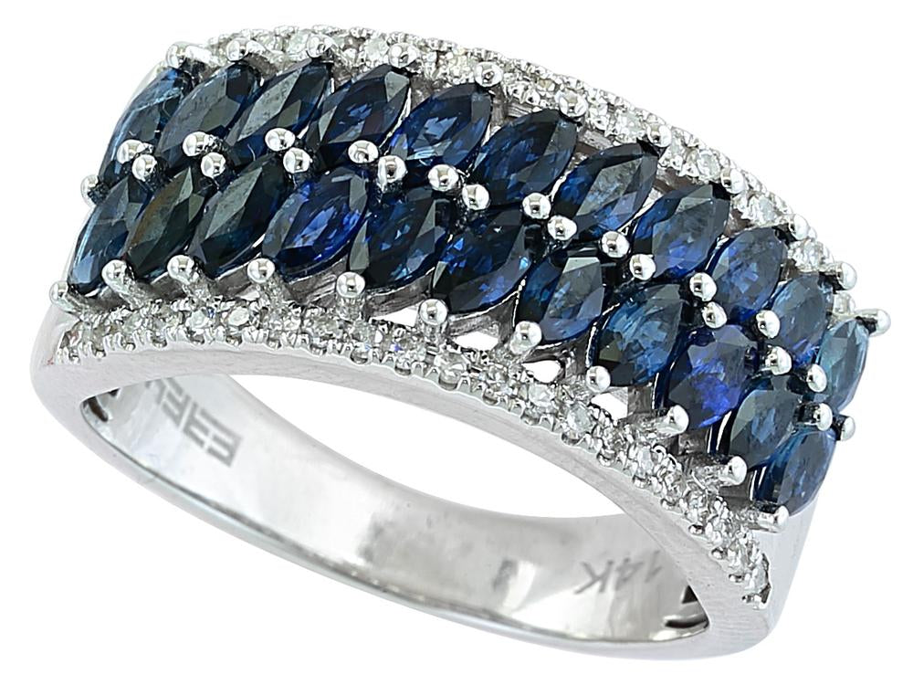 EFFY 14K WHITE GOLD DIAMOND,NATURAL SAPPHIRE RING