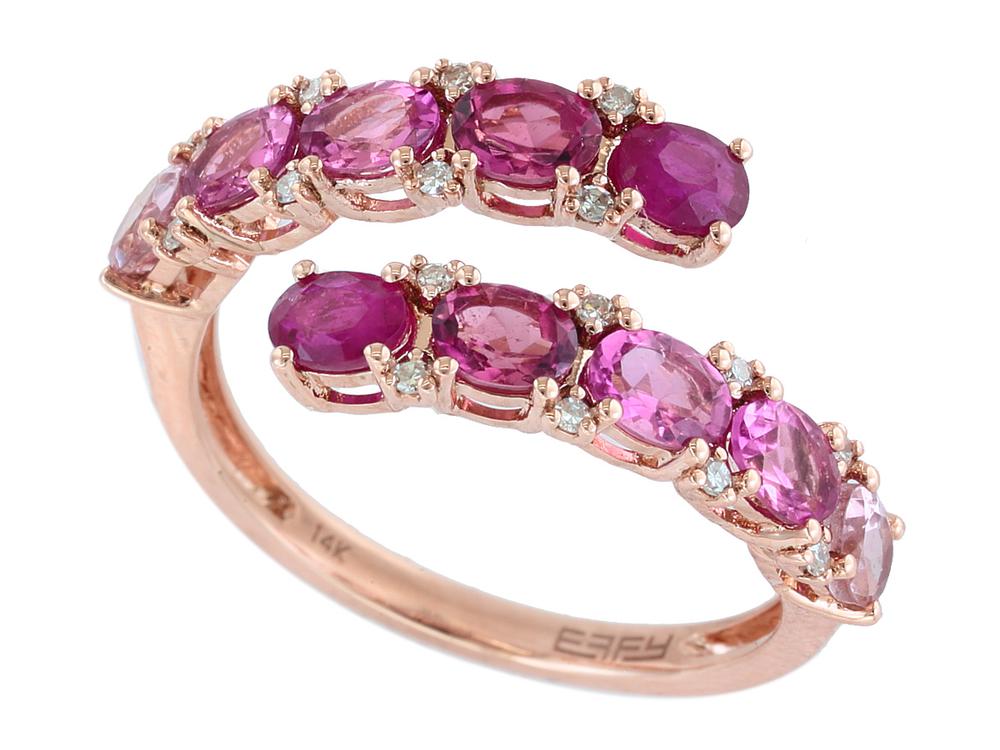 EFFY 14K ROSE GOLD DIAMOND,NATURAL RUBY,X=PINK TOURMALINE RING