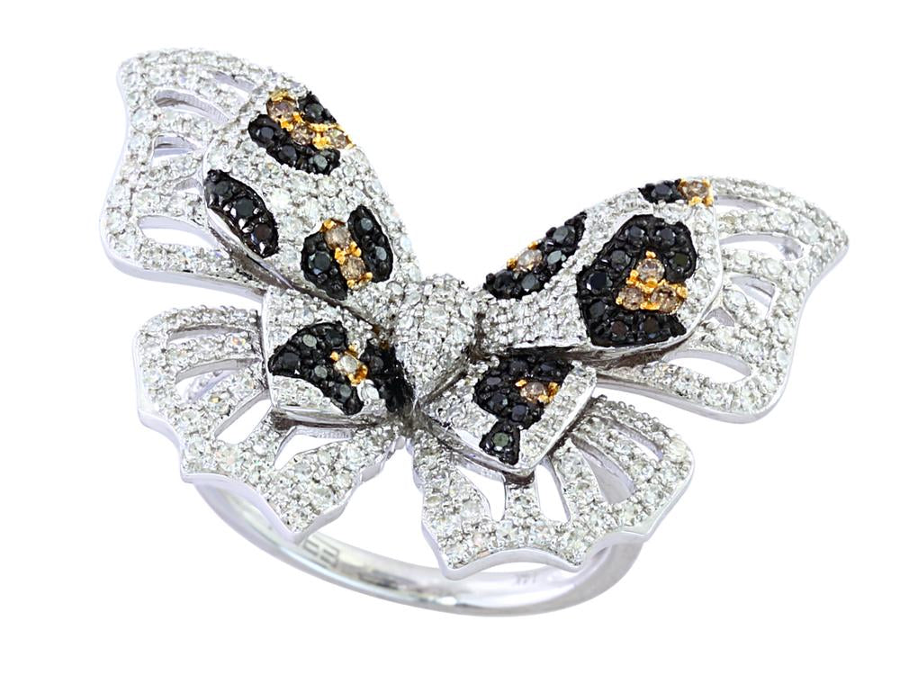 EFFY 14K WHITE GOLD DIAMOND,BLACK DIAMOND,ESPRESSO DIAMOND RING