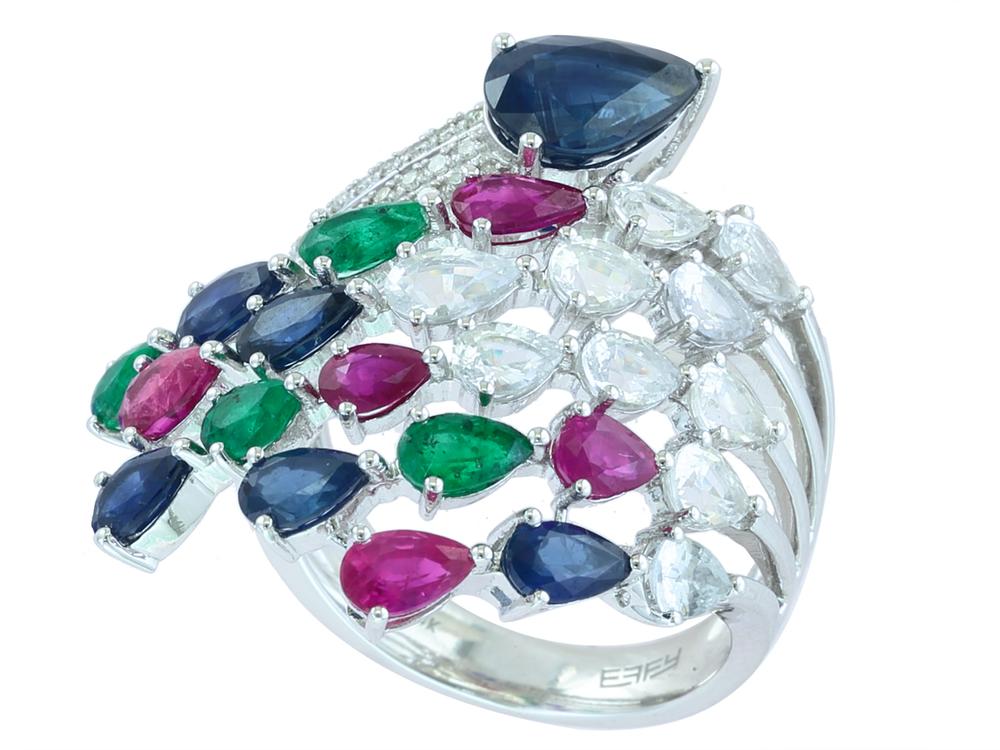 EFFY 14K WHITE GOLD DIAMOND,NATURAL EMERALD,NATURAL RUBY,NATURAL SAPPHIRE,WHITE SAPPHIRE RING