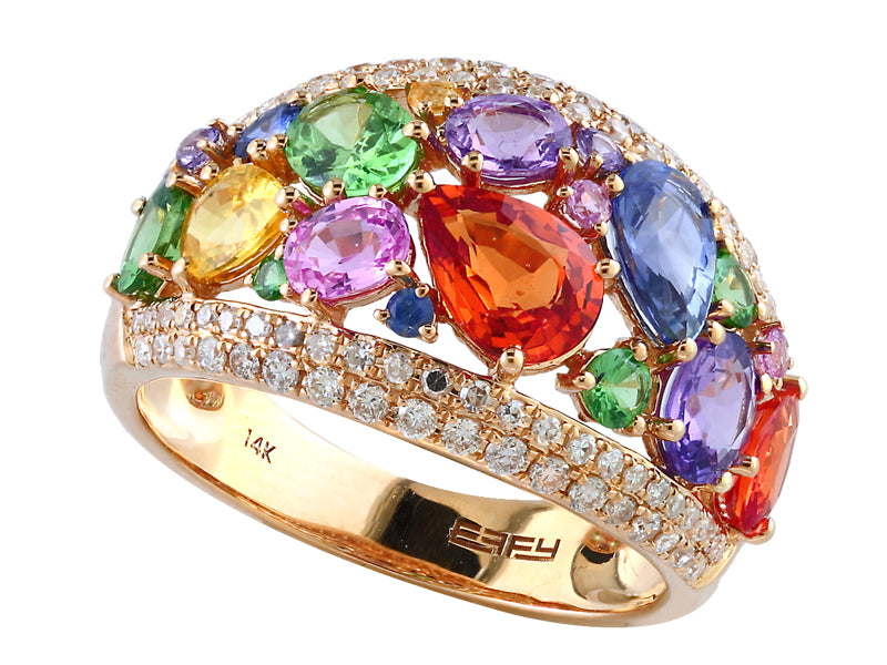 EFFY 14K YELLOW GOLD DIAMOND,NATURAL CEYLON SAPPHIRE,ORANGE SAPPHIRE,PINK SAPPHIRE,PURPLE SAPPHIRE,TSAVORITE,YELLOW SAPPHIRE RING