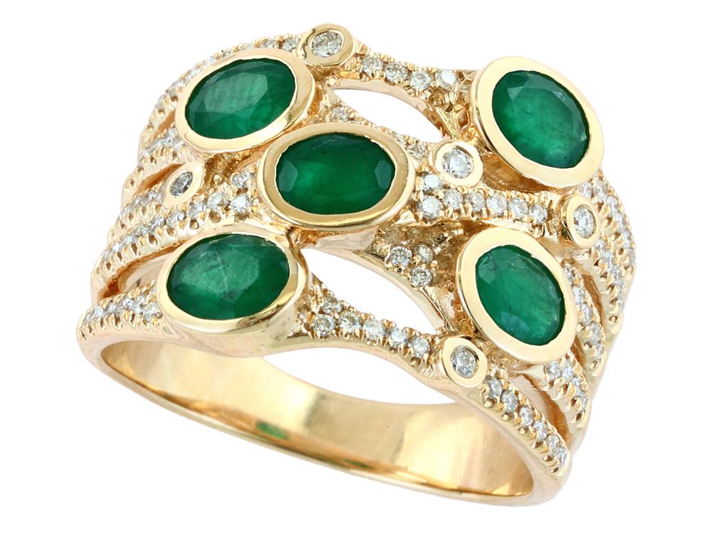 EFFY 14K YELLOW GOLD DIAMOND,NATURAL EMERALD RING