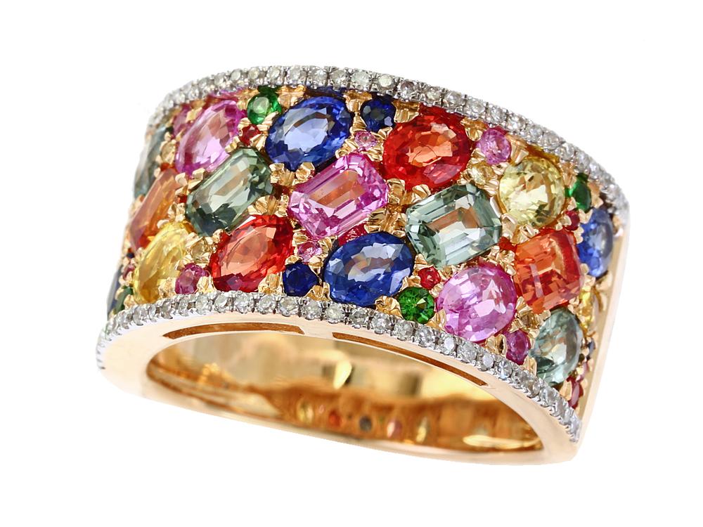 EFFY 14K WHITE GOLD DIAMOND,GREEN SAPPHIRE,ORANGE SAPPHIRE,PINK SAPPHIRE,NATURAL SAPPHIRE,TSAVORITE,YELLOW SAPPHIRE RING SIZE 8