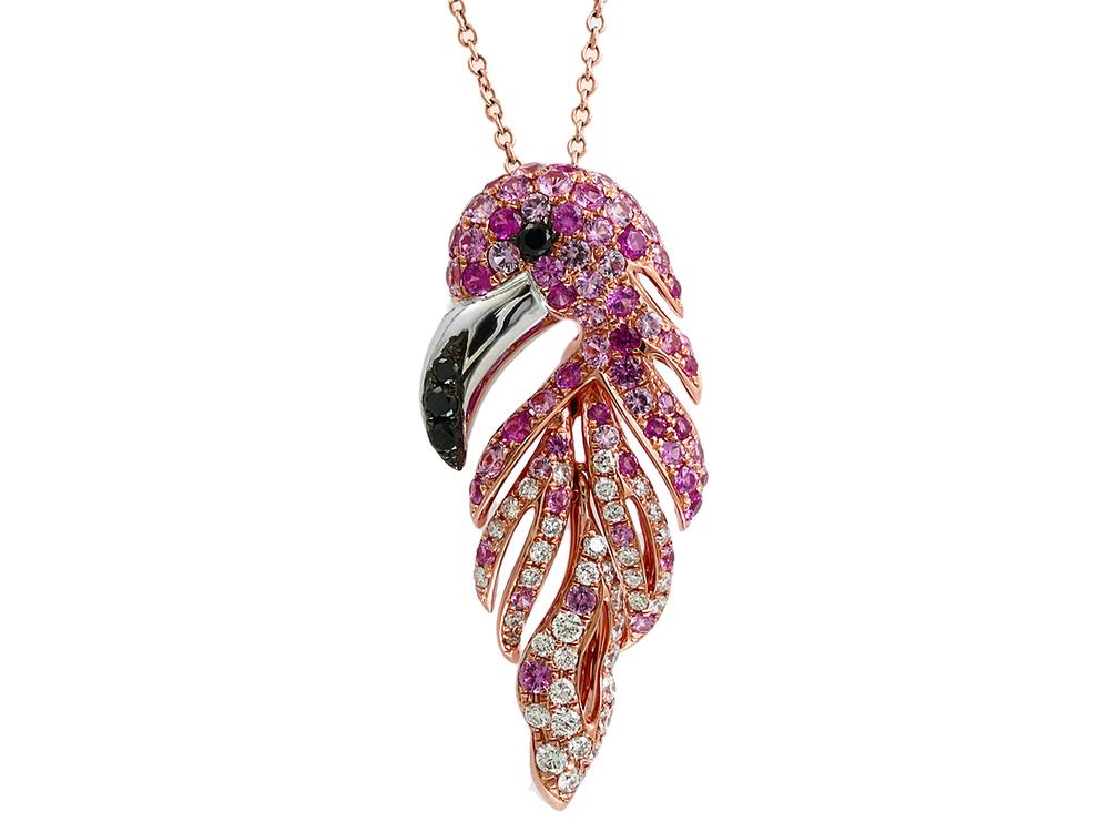 EFFY 14K ROSE GOLD DIAMOND,BLACK DIAMOND,PINK SAPPHIRE PENDANT