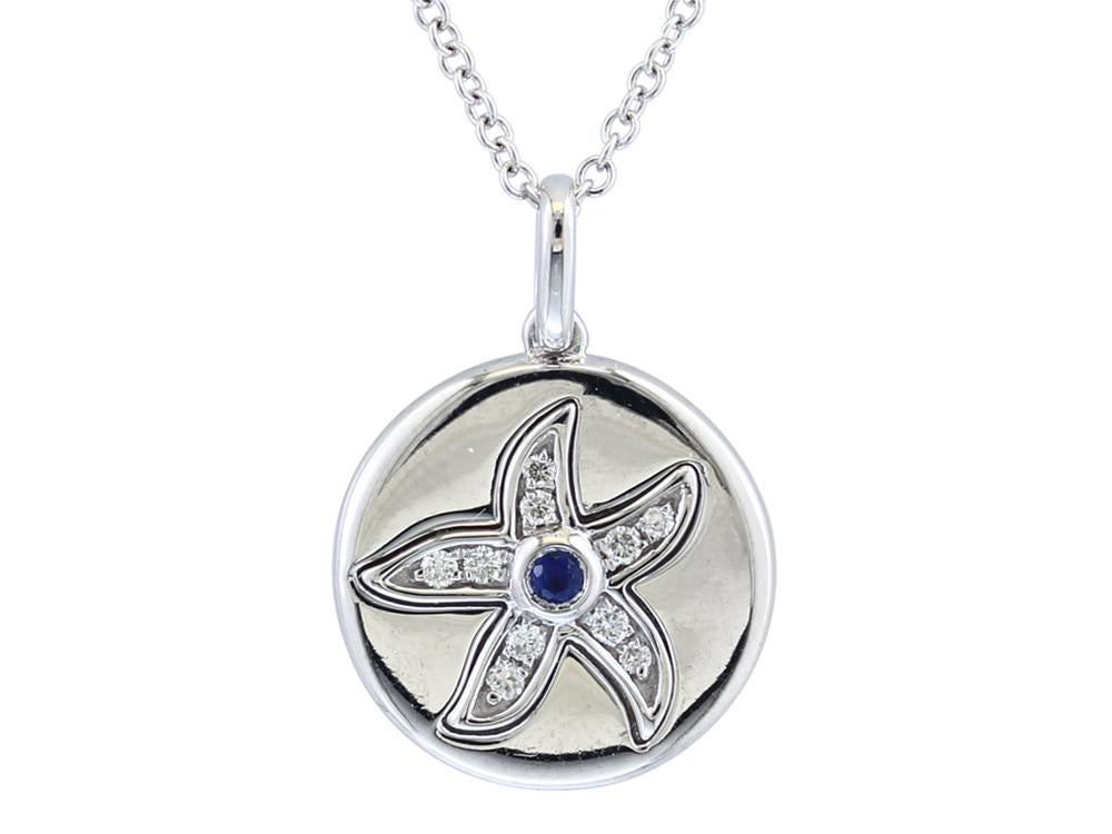 EFFY 14K WHITE GOLD DIAMOND,NATURAL SAPPHIRE PENDANT