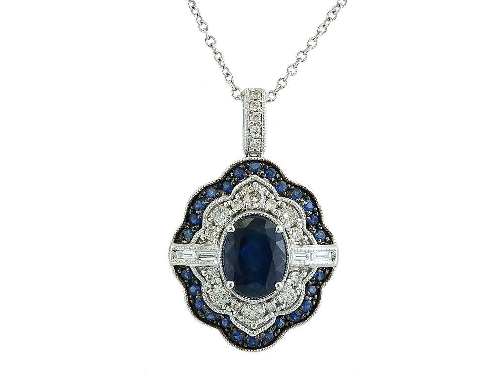 EFFY 14K WHITE GOLD DIAMOND,NATURAL SAPPHIRE PENDANT