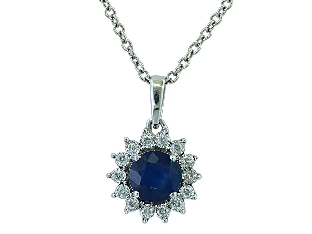 EFFY 14K WHITE GOLD DIAMOND,NATURAL SAPPHIRE PENDANT