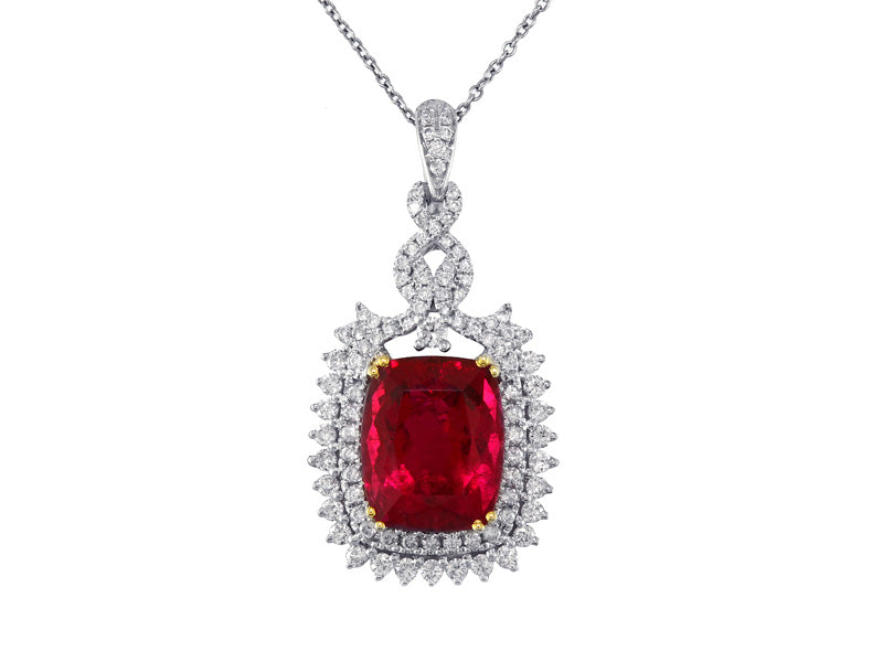 EFFY 14K WHITE and YELLOW GOLD DIAMOND,RUBELLITE PENDANT