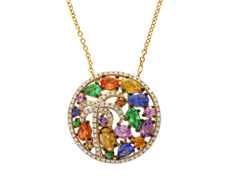 EFFY 14K YELLOW GOLD DIAMOND,NATURAL CEYLON SAPPHIRE,ORANGE SAPPHIRE,PINK SAPPHIRE,PURPLE SAPPHIRE,TSAVORITE,YELLOW SAPPHIRE PENDANT