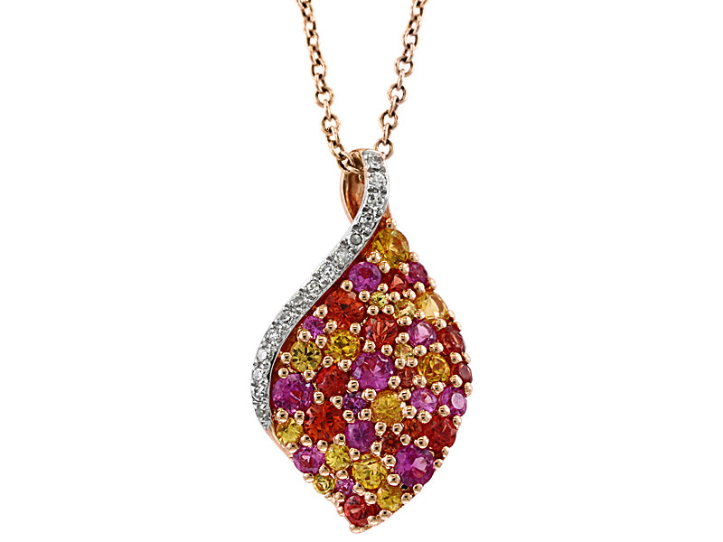 EFFY 14K ROSE GOLD DIAMOND,ORANGE SAPPHIRE,PINK SAPPHIRE,YELLOW SAPPHIRE PENDANT