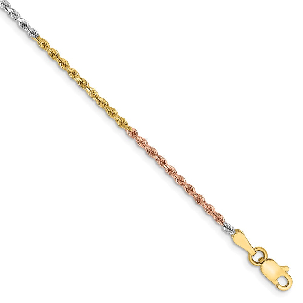 14k Tri-color 1.75mm Diamond-cut Rope Chain Anklet