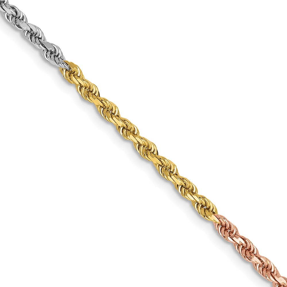 14k Tri-color 2.5mm Diamond-cut Rope Chain