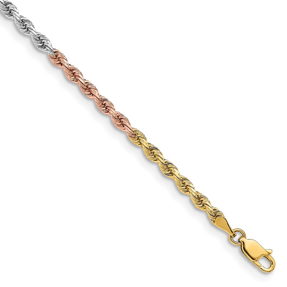 14k Tri-color 3.0mm Diamond-cut Rope Chain