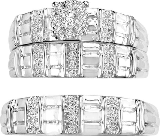 14K  0.31CT  Diamond  TRIO  SET