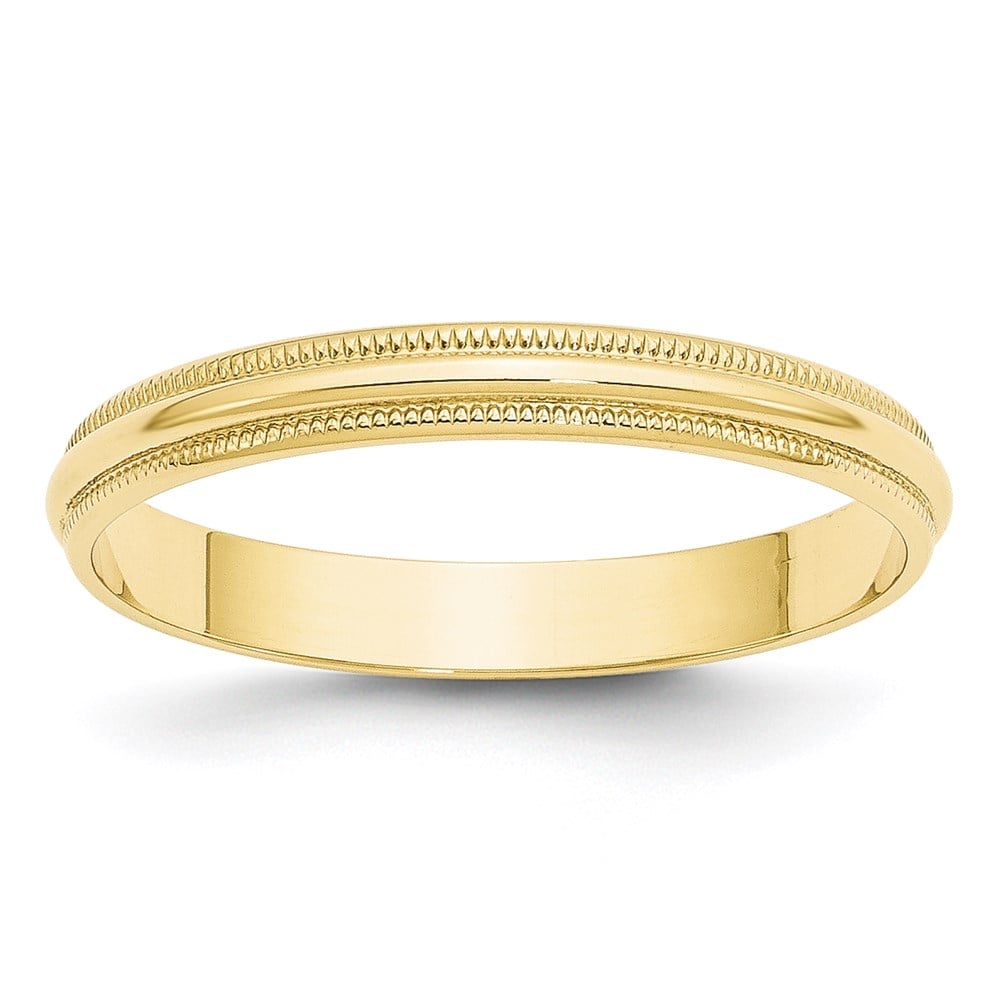 10KY 3mm LTW Milgrain Half Round Band Size 6.5