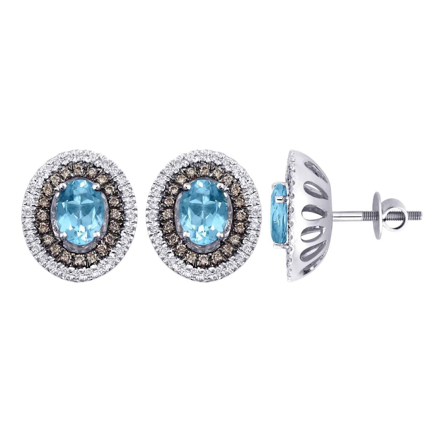 18K 0.52 CT Diamond & BLUE TOPAZ EarringS