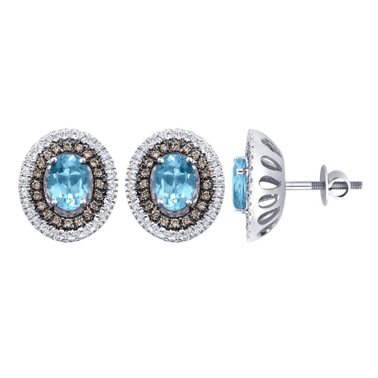 18K 0.52 CT Diamond & BLUE TOPAZ EarringS