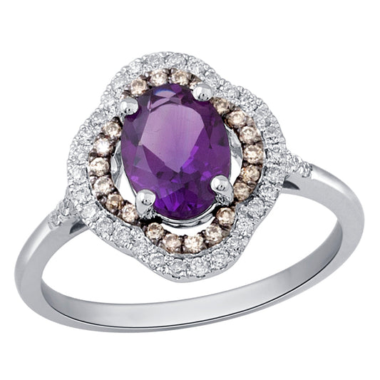 18K 0.31 CT Diamond & AMETYST RING