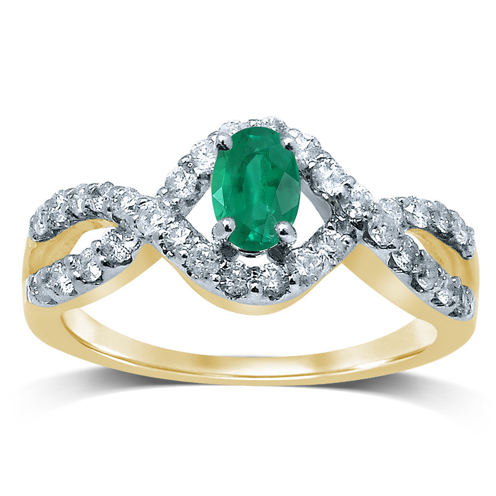 14K Diamond Emerald Ring