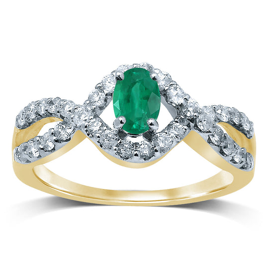 14K Diamond Emerald Ring