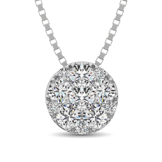 14K White Gold 1/3 Ct.Tw. Diamond Flower Pendant