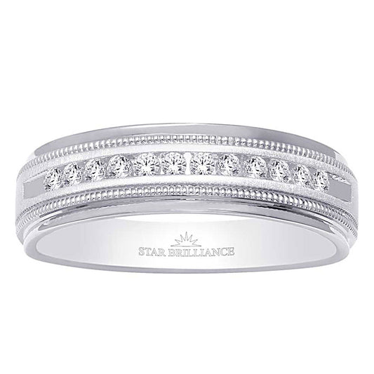 14K White Gold 1/2 Ct.Tw. Diamond Men?s Machine Band