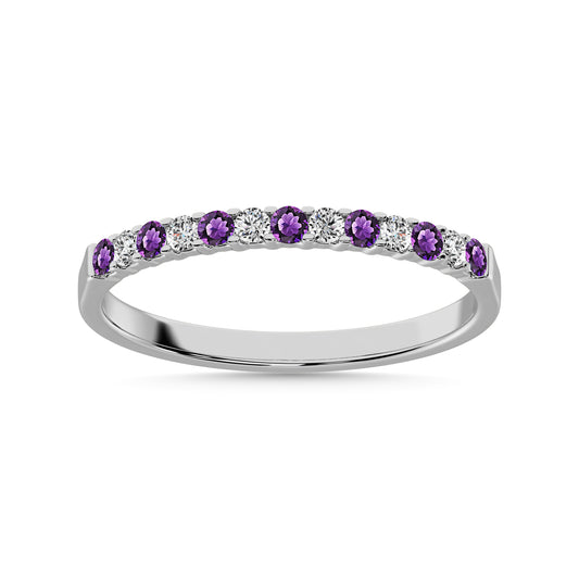 14K White Gold 1/4 Ct.tw Alternate Amethyst & Diamond Machine Band