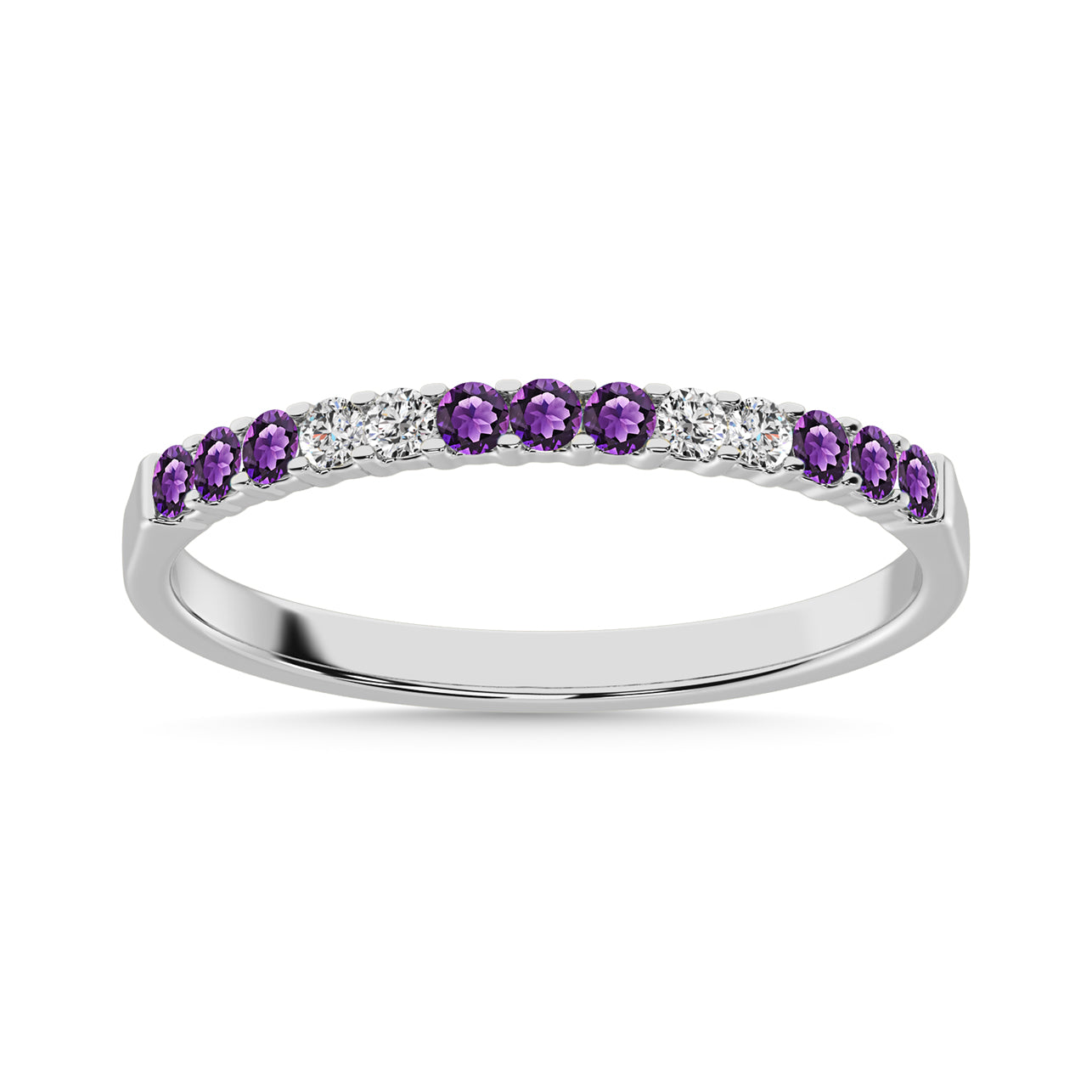 14K White Gold 1/4 Ct.tw Amethyst 9 & Diamond 4 Machine Band