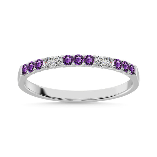 14K White Gold 1/4 Ct.tw Amethyst 9 & Diamond 4 Machine Band