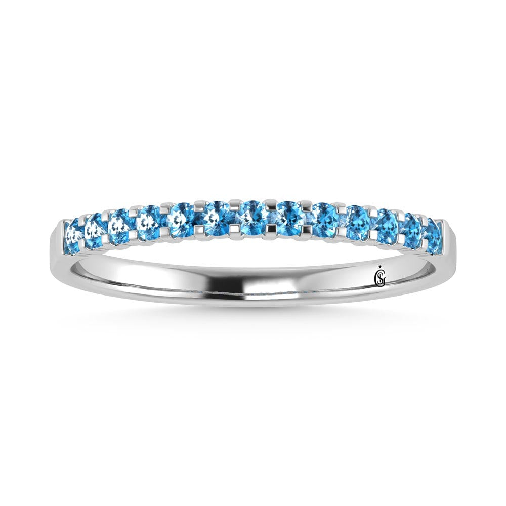 Aqua Marine 1/4 Ct.Tw. Ladies Wedding Band in 10K White Gold
