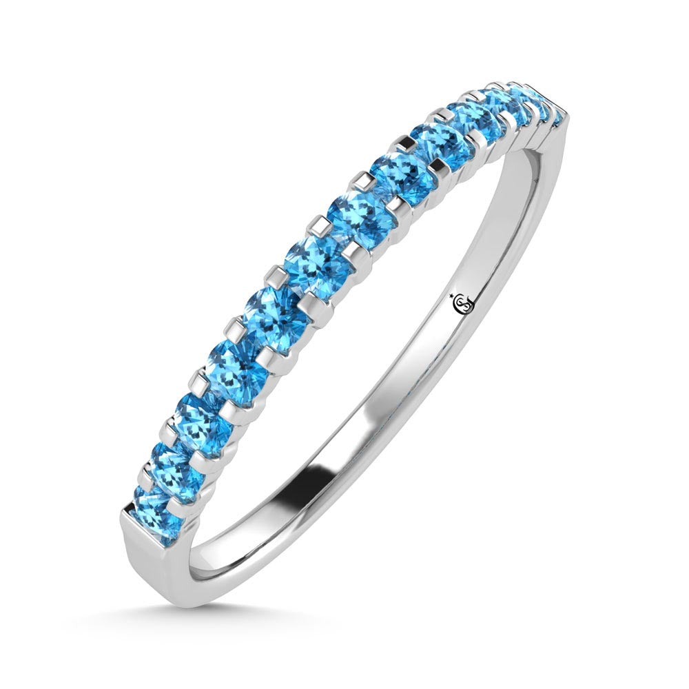 Aqua Marine 1/4 Ct.Tw. Ladies Wedding Band in 10K White Gold