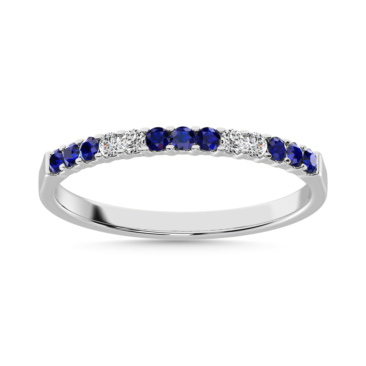 14K White Gold 1/4 Ct.tw Alternate 9 Blue Sapphire & 4 Diamond Machine Band