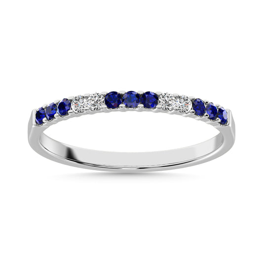 14K White Gold 1/4 Ct.tw Alternate 9 Blue Sapphire & 4 Diamond Machine Band